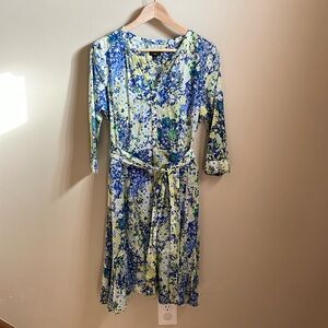 Talbot’s women’s button front w/ waist tie shirt dress floral butterfly garden